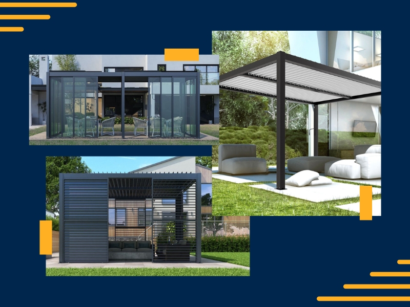 Three different pergola designs, featuring both standalone and attached options, addressing pergola permit regulations.