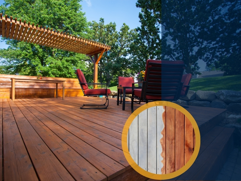 A freshly stained wooden pergola, ready to enjoy the outdoors.