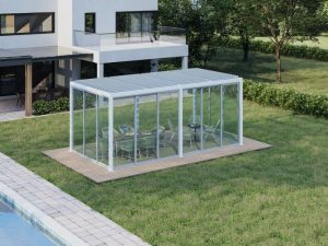 Types of pergolas with glass sliding doors, providing a stylish and weather-resistant addition to outdoor living spaces.