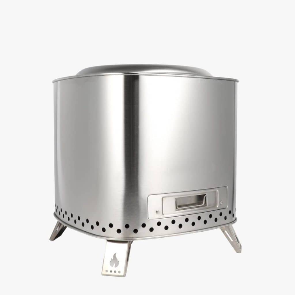 Stainless steel portable fire pit with vented base and fuel chamber, ideal as outdoor heating add ons.