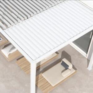 Comparison of louvred and fixed pergola roof options in an Australian backyard setting