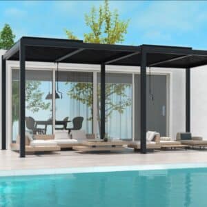 Manual adjustable pergola system installed in an Australian backyard patio