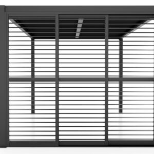 Modern wall panels with horizontal slats forming outdoor privacy screening structure in contemporary backyard design.