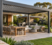 Contemporary Australian backyard featuring aluminium, fixed-roof and timber pergola styles